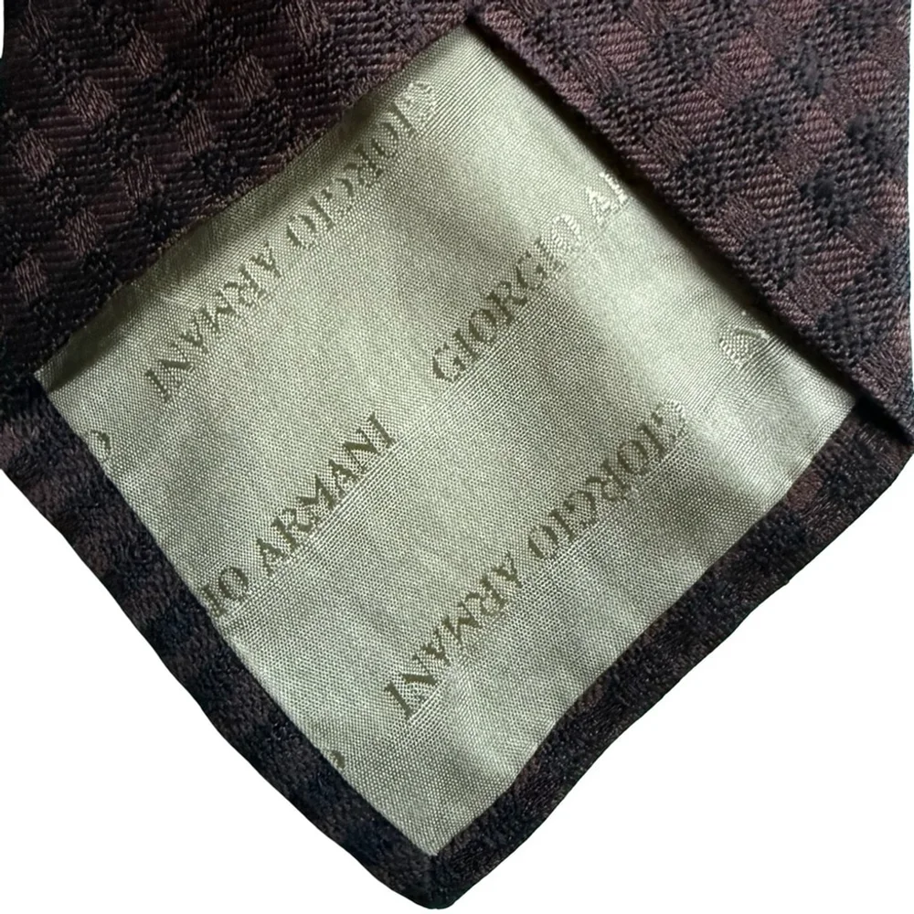 Giorgio Armani Brown and Black Checkered Silk Blend Tie Classic Business Luxury